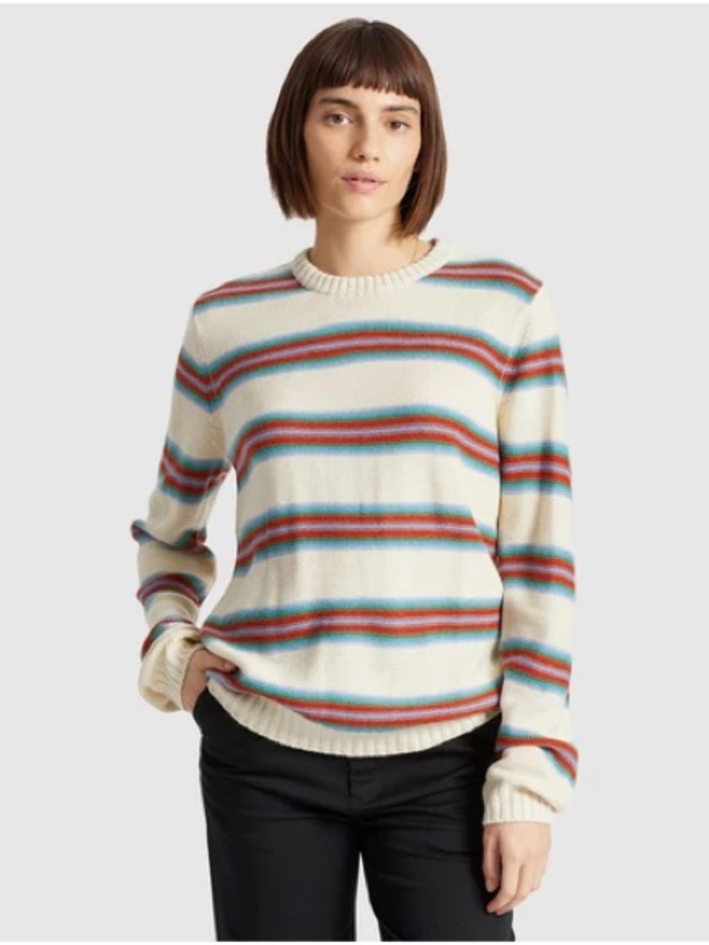Brixton Cream Crewneck Sweater with Multicolor Stripes